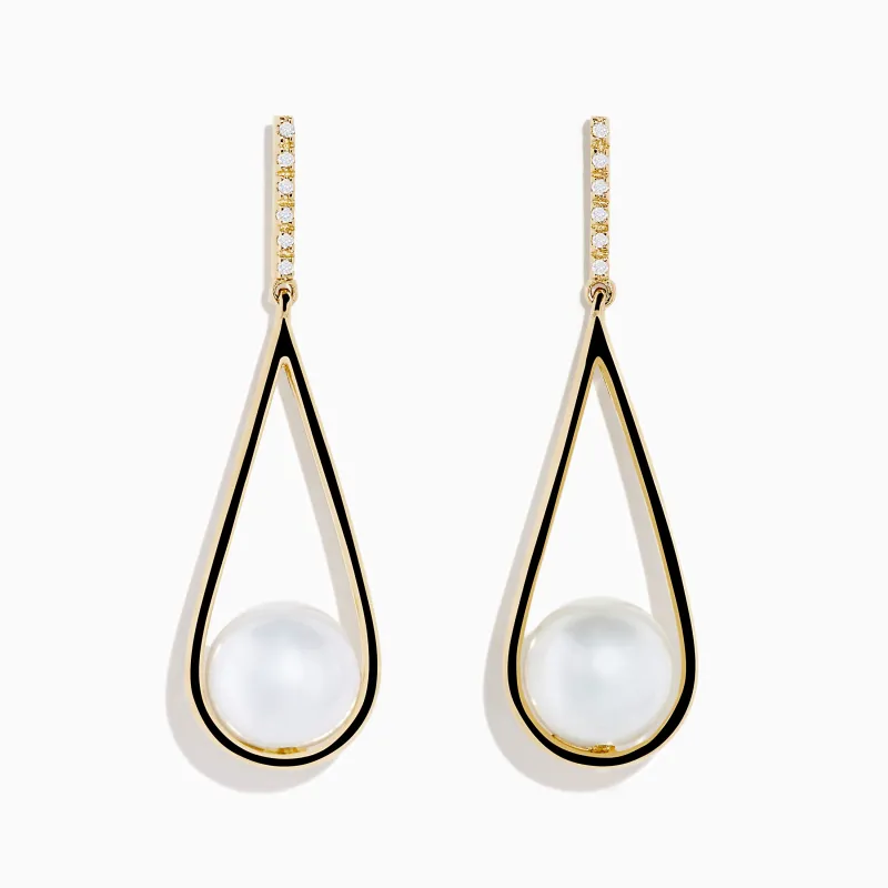 14K Yellow Gold Fresh Water Pearl and Diamond Drop Earrings sold by Effy