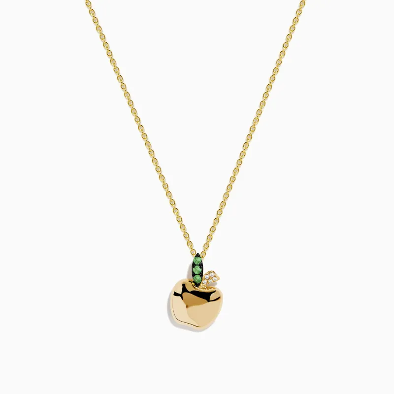 Nature 14K Yellow Gold Tsavorite and Diamond Apple Pendant sold by Effy