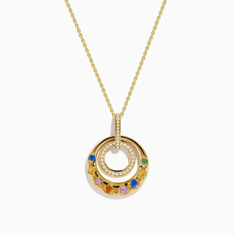 Watercolors 14K Yellow Gold Multi Color Sapphire and Diamond Pendant sold by Effy