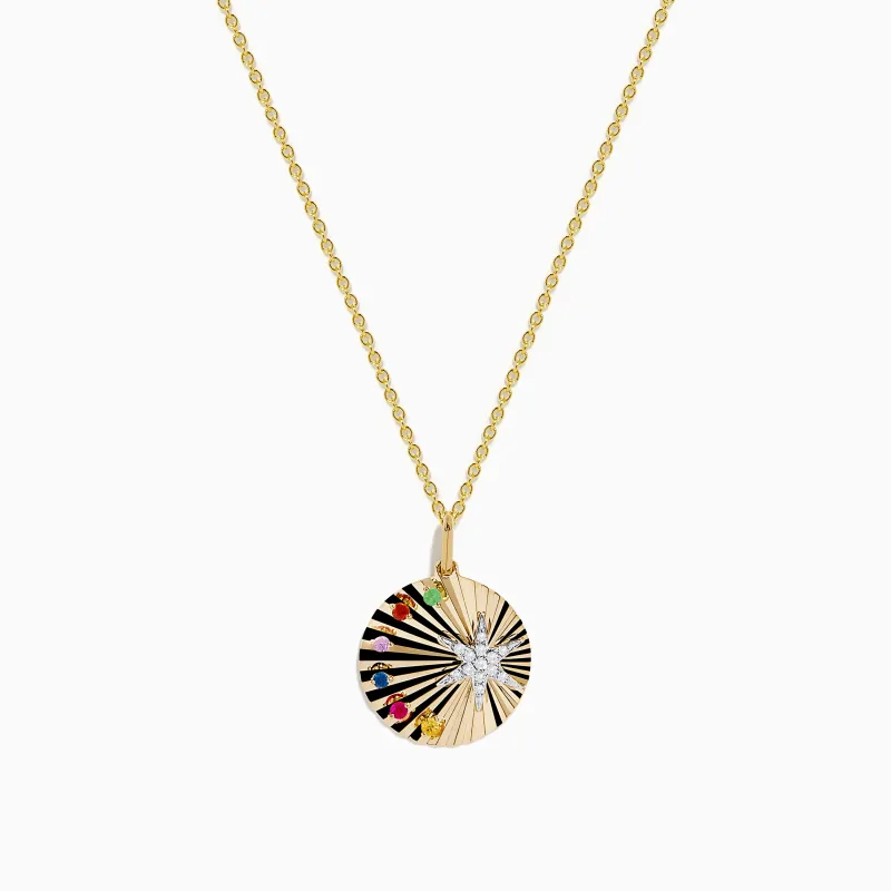 Watercolors 14K Two Tone Gold Multi Sapphire and Diamond Star Burst Pendant sold by Effy