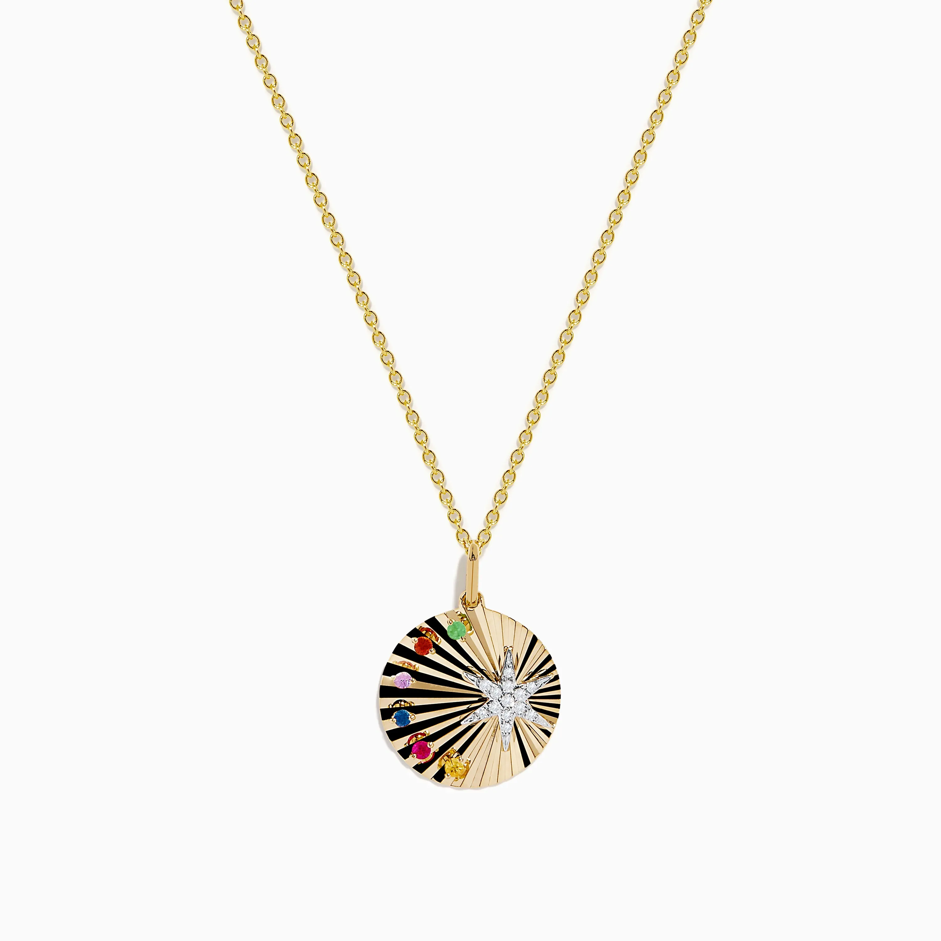 Watercolors 14K Two Tone Gold Multi Sapphire and Diamond Star Burst Pendant sold by Effy