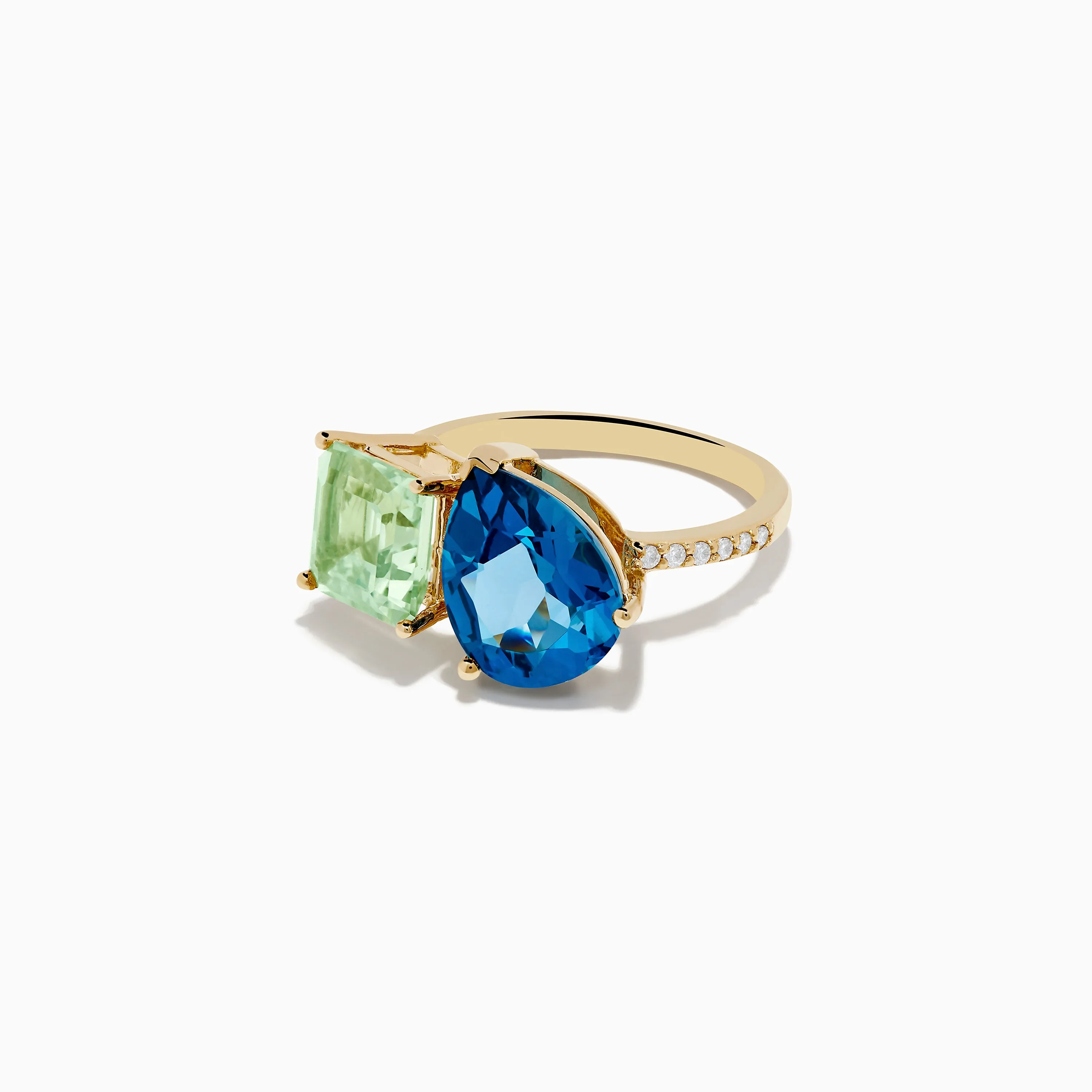 14K Yellow Gold Diamond Green Amethyst London Blue Topaz Toi Et Moi Ring sold by Effy product image thumbnail 2