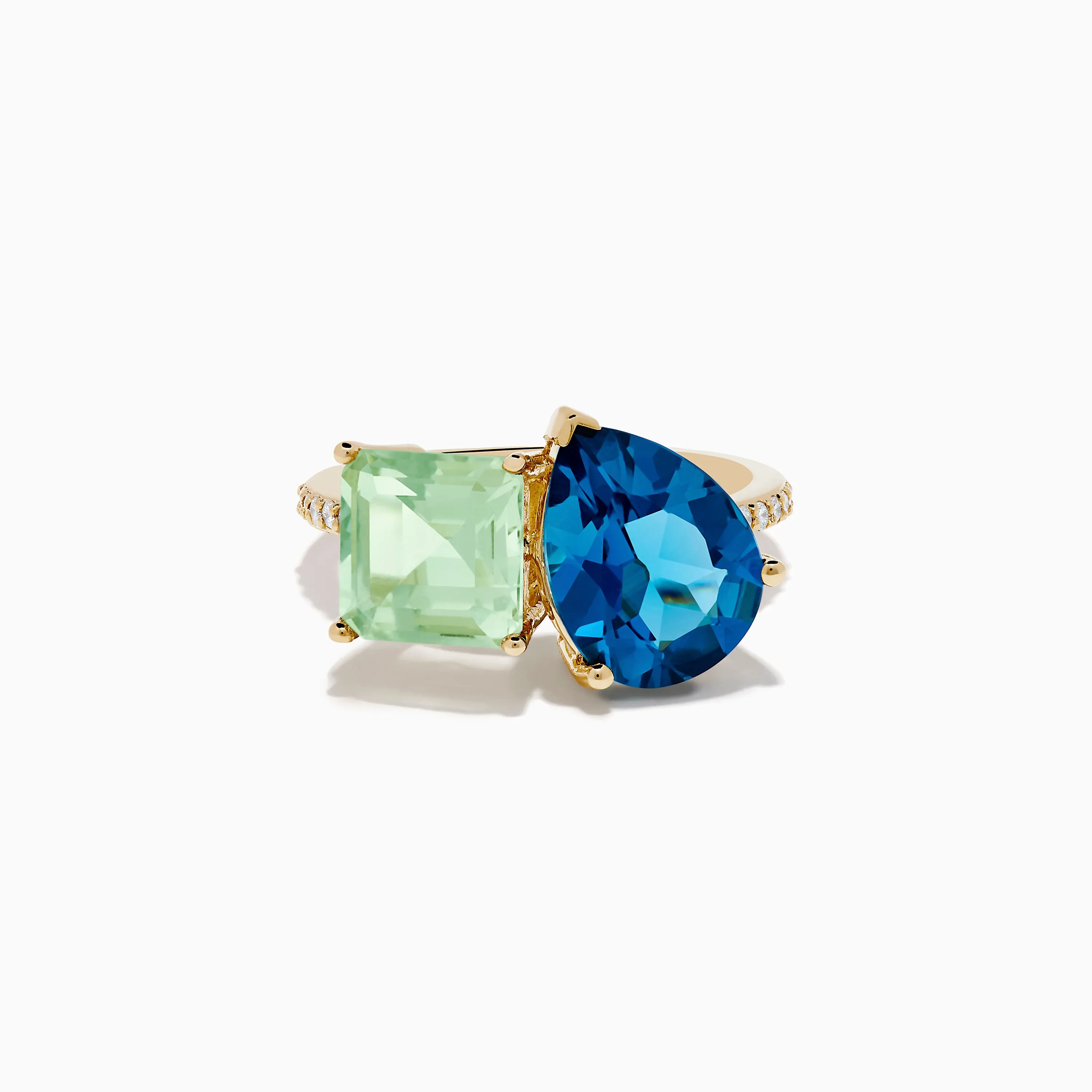 14K Yellow Gold Diamond Green Amethyst London Blue Topaz Toi Et Moi Ring sold by Effy