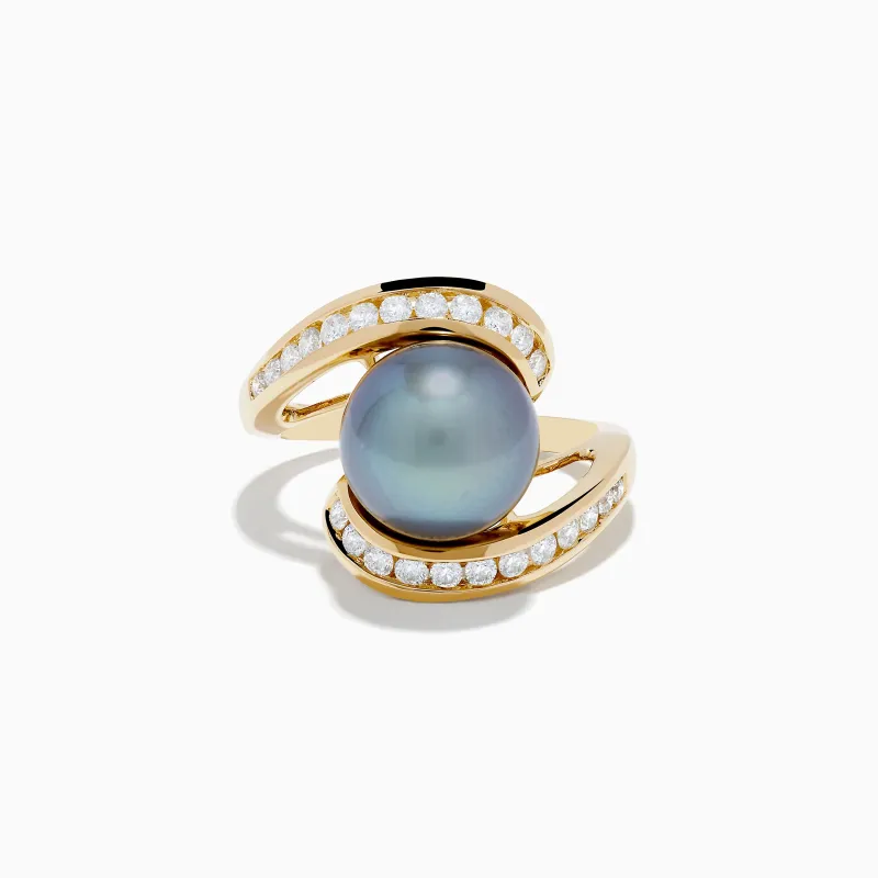 14K Yellow Gold Tahitian Pearl and Diamond Ring sold by Effy