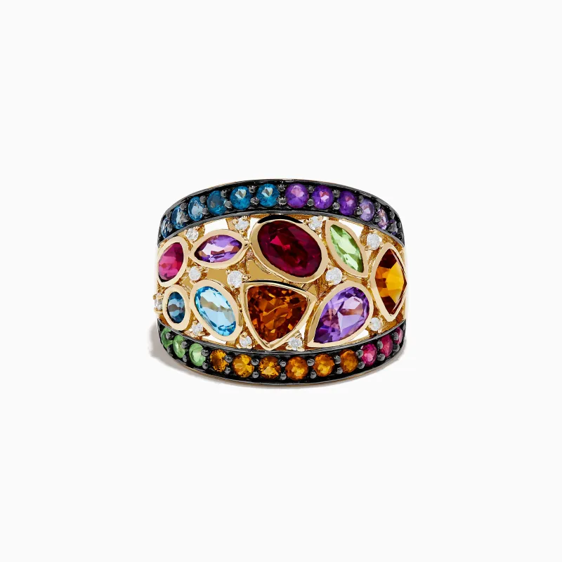 14K Yellow Gold Multi Color Gemstone and Diamond Ring sold by Effy