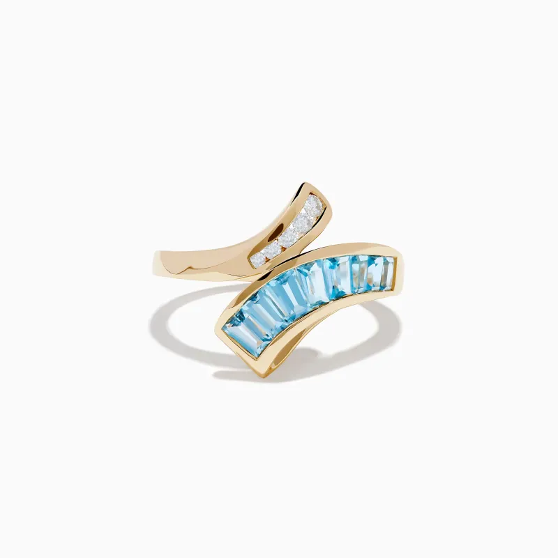 Ocean Bleu 14K Yellow Gold Blue Topaz and Diamond Bypass Ring sold by Effy