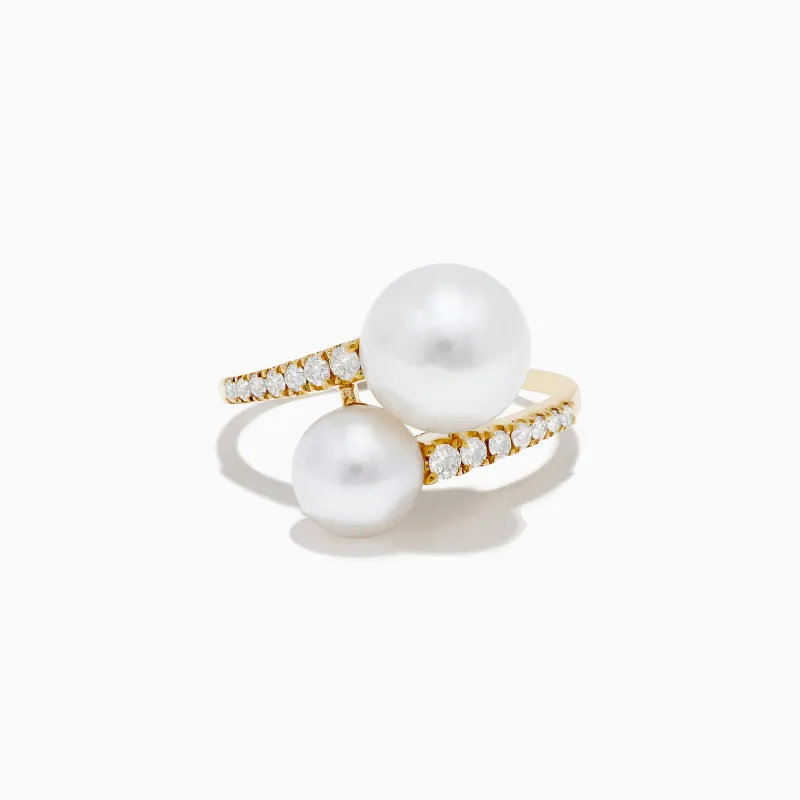 14K Yellow Gold Fresh Water Pearl and Diamond Bypass Ring sold by Effy