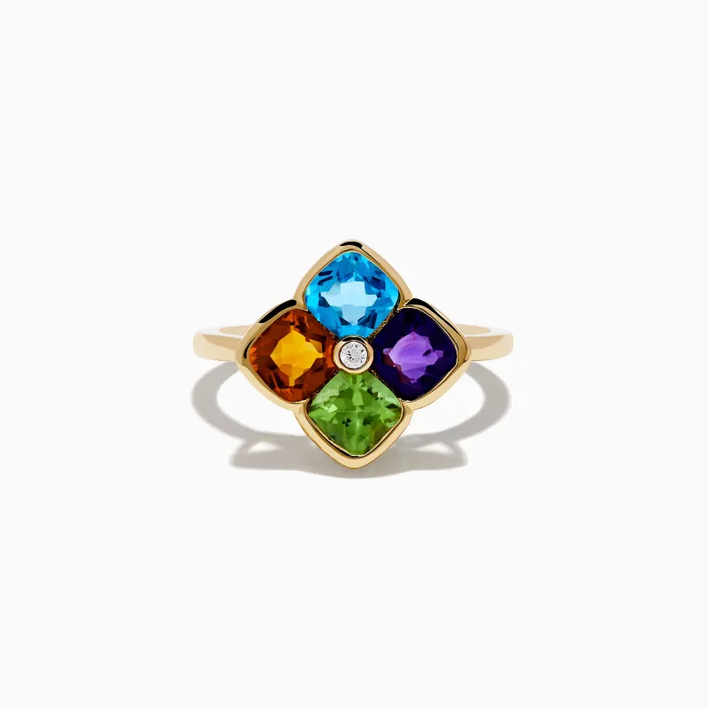 Mosaic 14K Yellow Gold Multi Color Gemstone and Diamond Ring sold by Effy