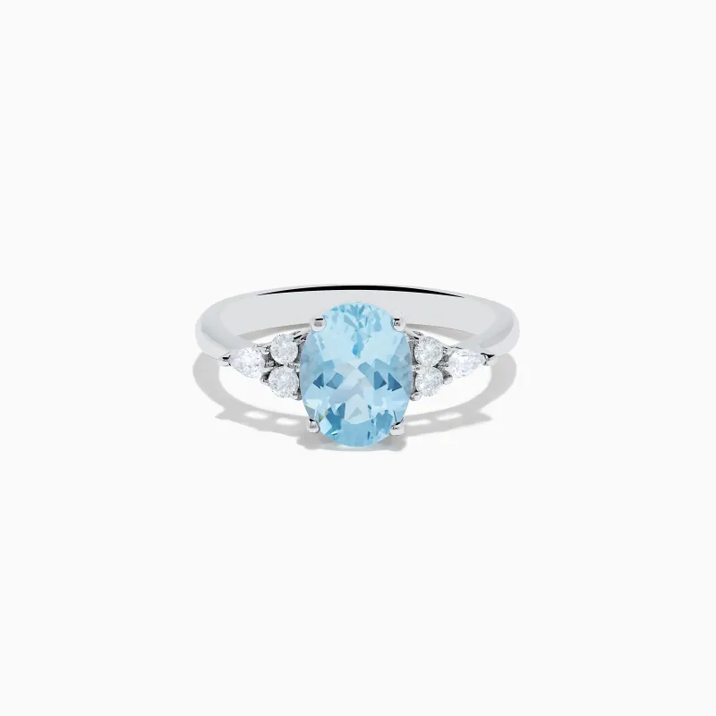 Aquarius 14K White Gold Aquamarine and Diamond Ring sold by Effy