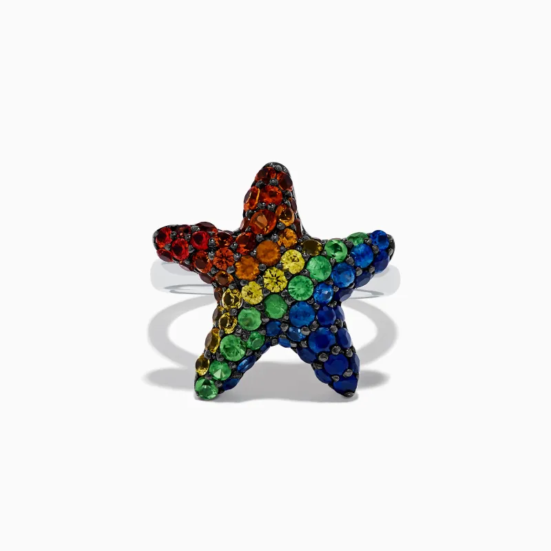 925 Sterling Silver Multi Color Sapphire Starfish Ring sold by Effy