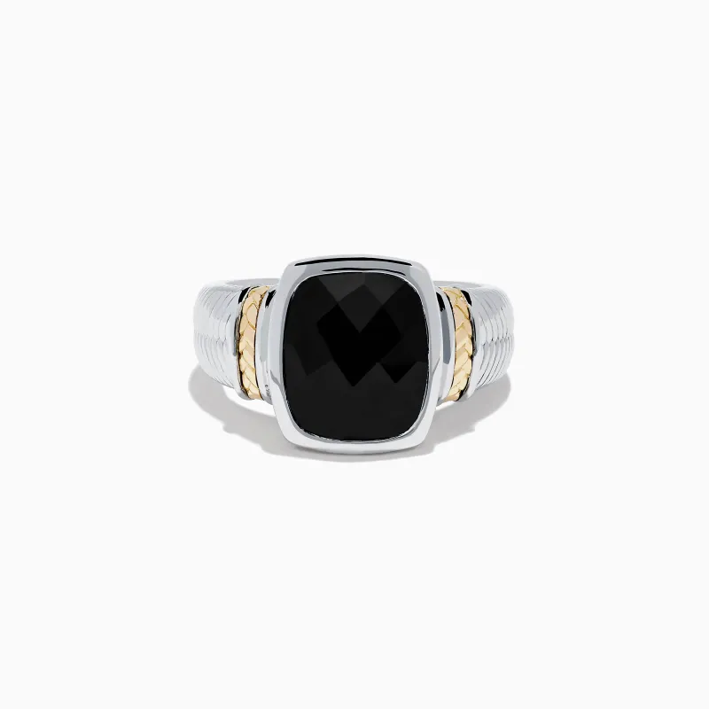 925 Sterling Silver and 14K Yellow Gold Onyx Ring sold by Effy