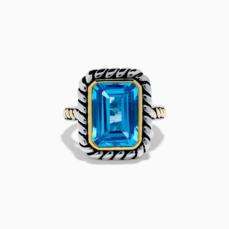 925 Sterling Silver and 18K Yellow Gold Blue Topaz Ring sold by Effy