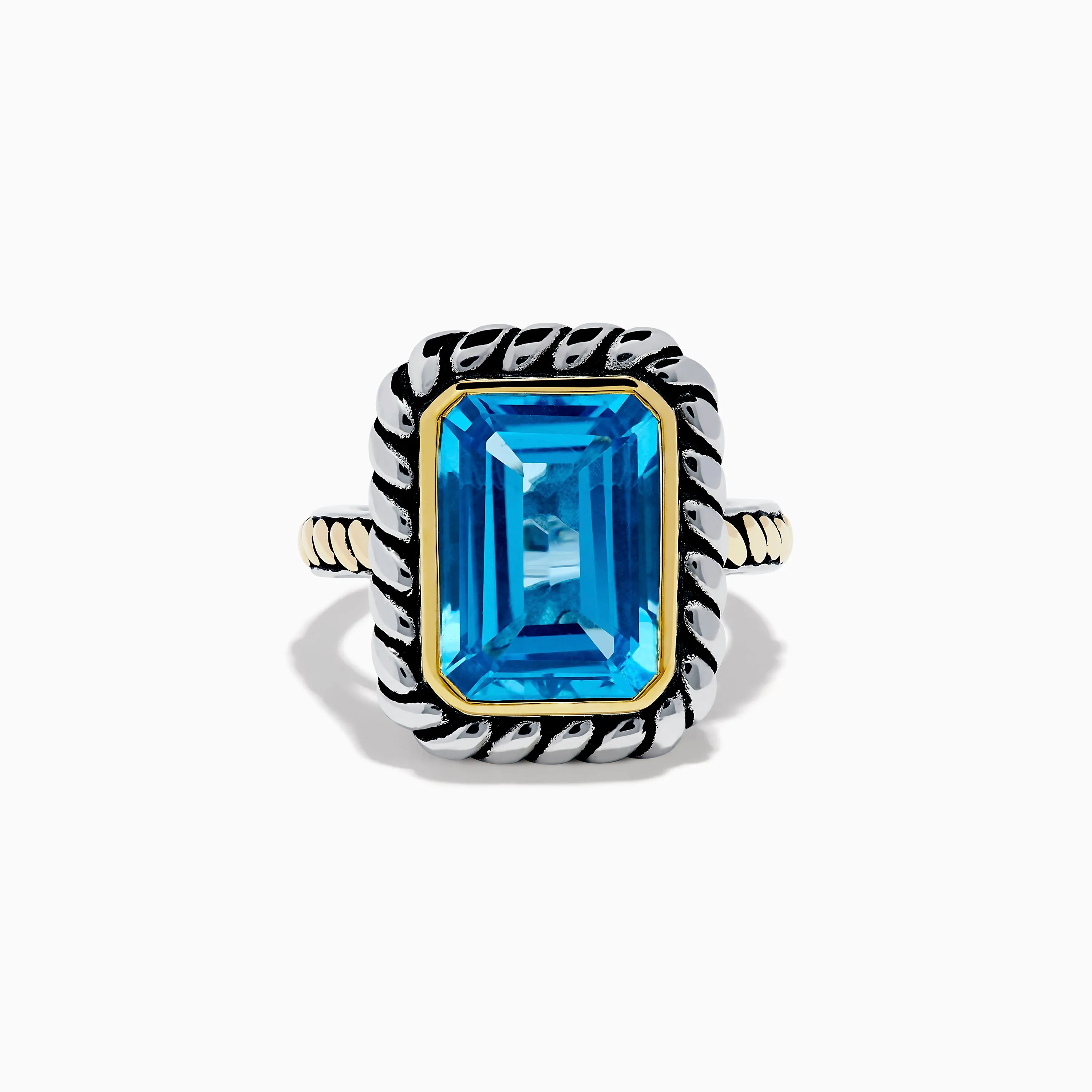 925 Sterling Silver and 18K Yellow Gold Blue Topaz Ring sold by Effy