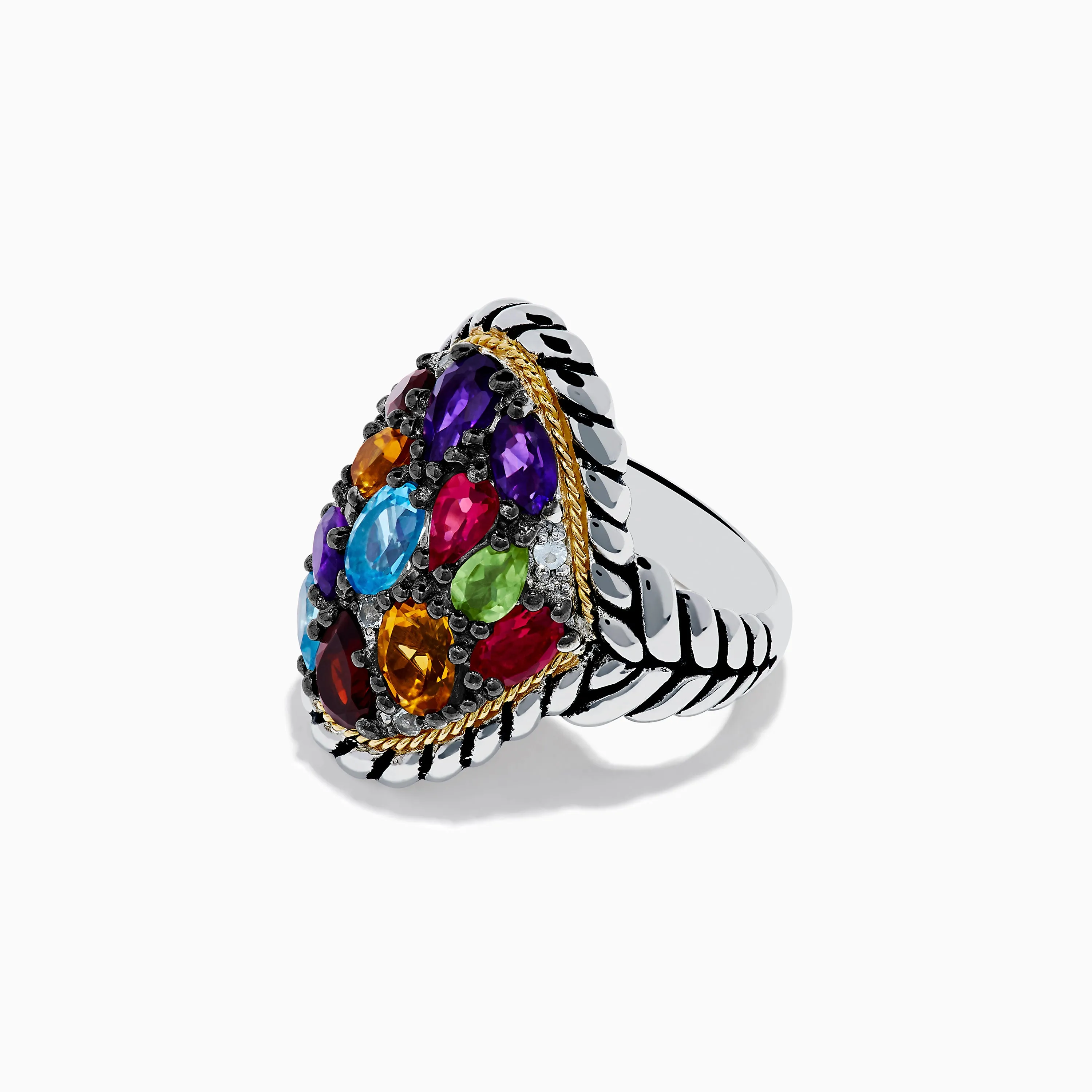 Mosaic 925 Sterling Silver & 18K Yellow Gold Multi Color Gemstone Ring sold by Effy product image thumbnail 2
