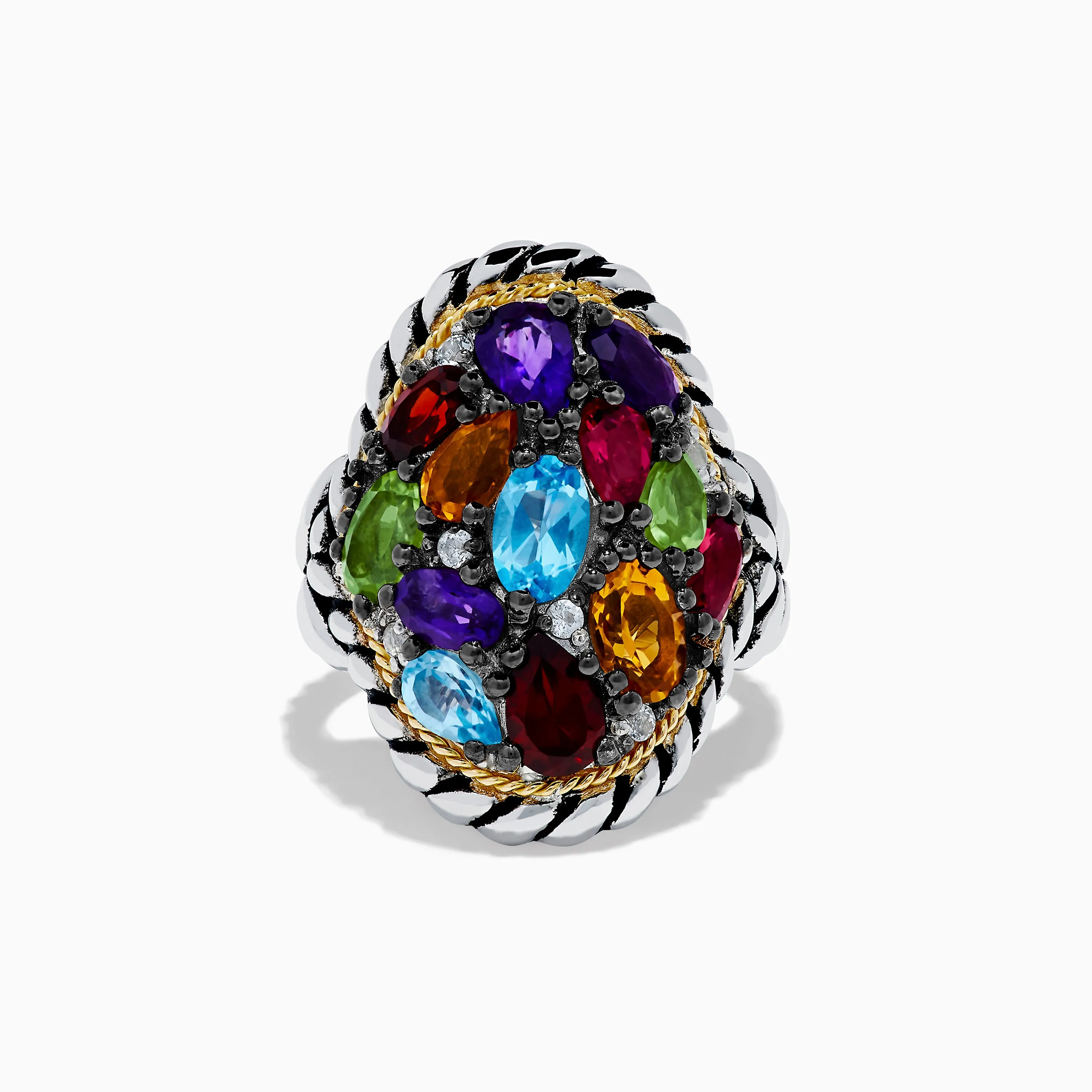 Mosaic 925 Sterling Silver & 18K Yellow Gold Multi Color Gemstone Ring sold by Effy
