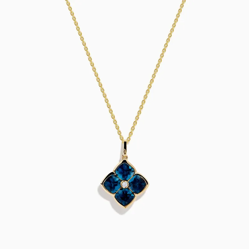 Ocean Bleu 14K Yellow Gold London Blue Topaz and Diamond Pendant sold by Effy