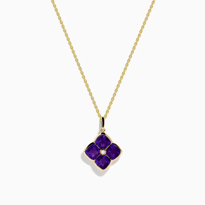 14K Yellow Gold Amethyst and Diamond Pendant sold by Effy