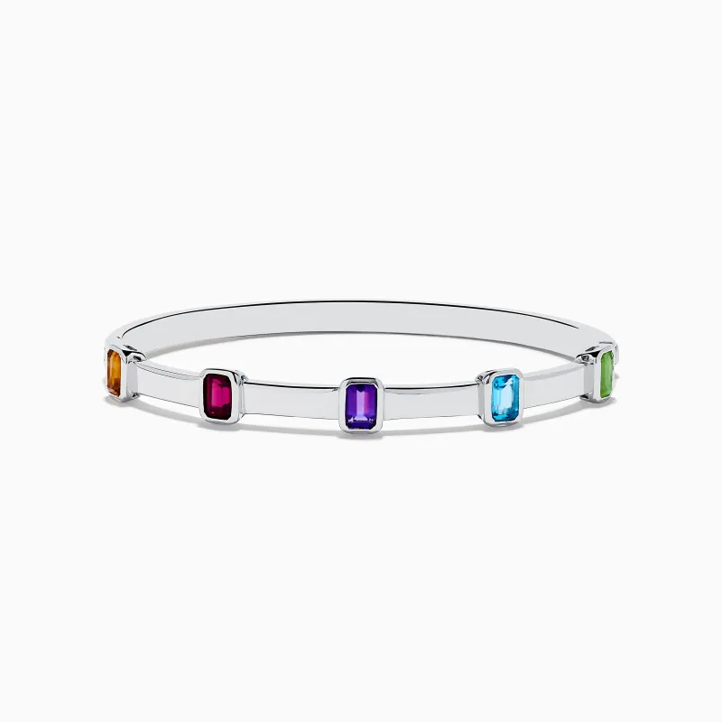 Mosaic 925 Sterling Silver Multicolor Gemstone Bangle sold by Effy