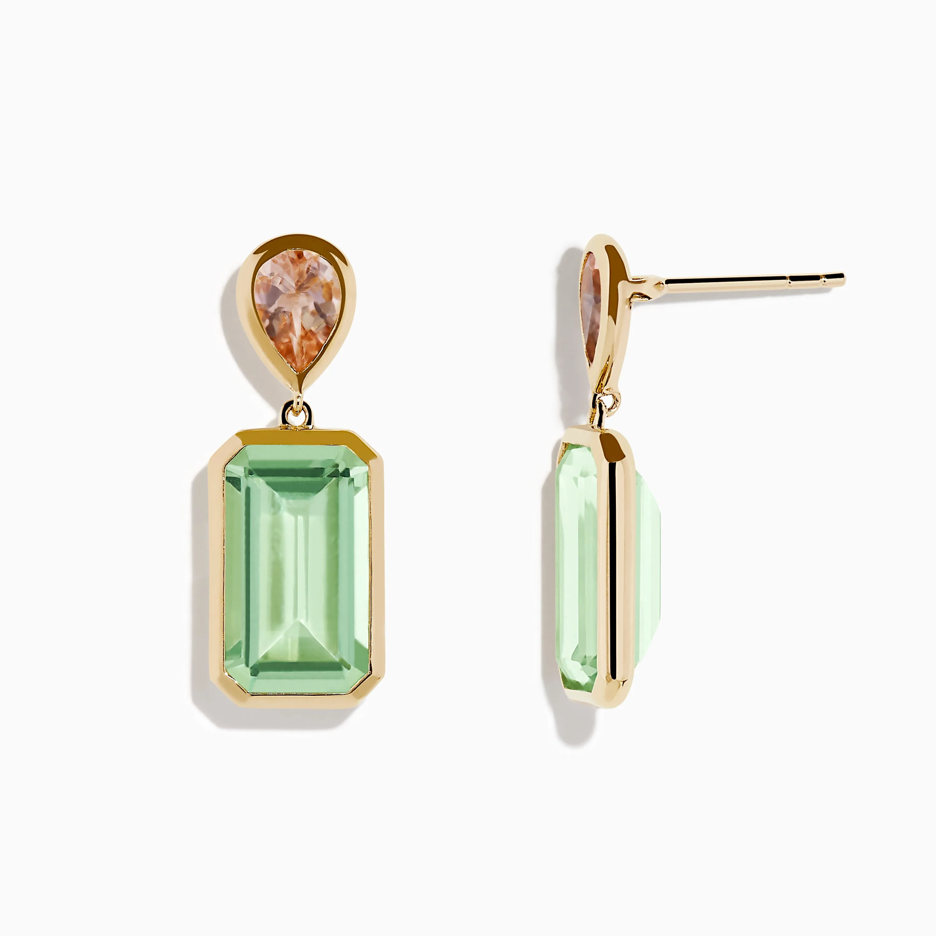 14K Yellow Gold Green Amethyst and Morganite Bezel Drop Earrings sold by Effy product image thumbnail 2