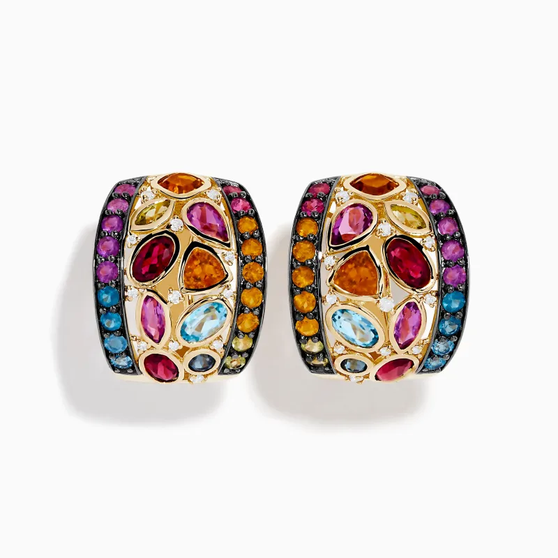 Mosaic 14K Yellow Gold Multi Color Gemstone and Diamond Earrings sold by Effy