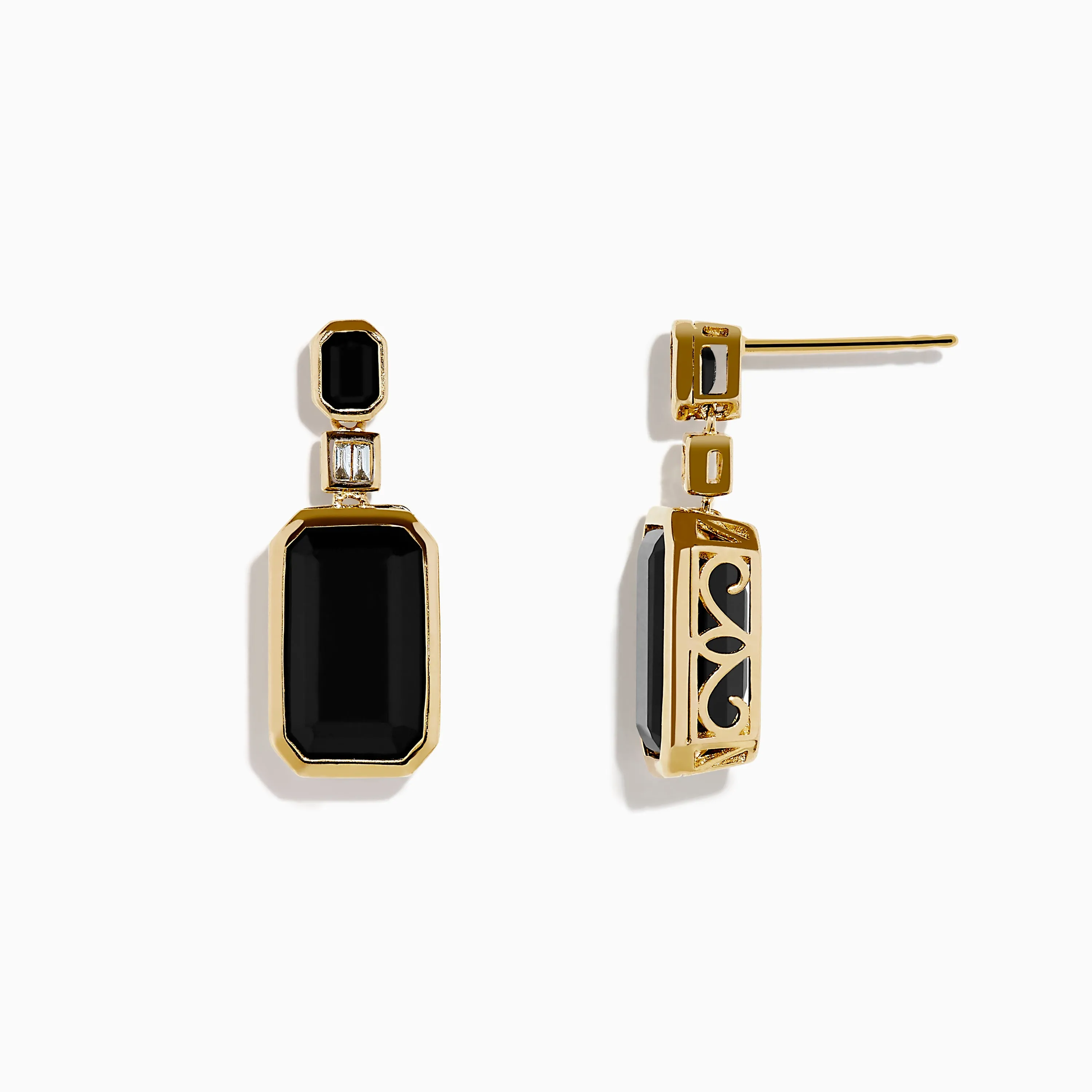 14K Yellow Gold Onyx and Diamond Bezel Drop Earrings sold by Effy product image thumbnail 2
