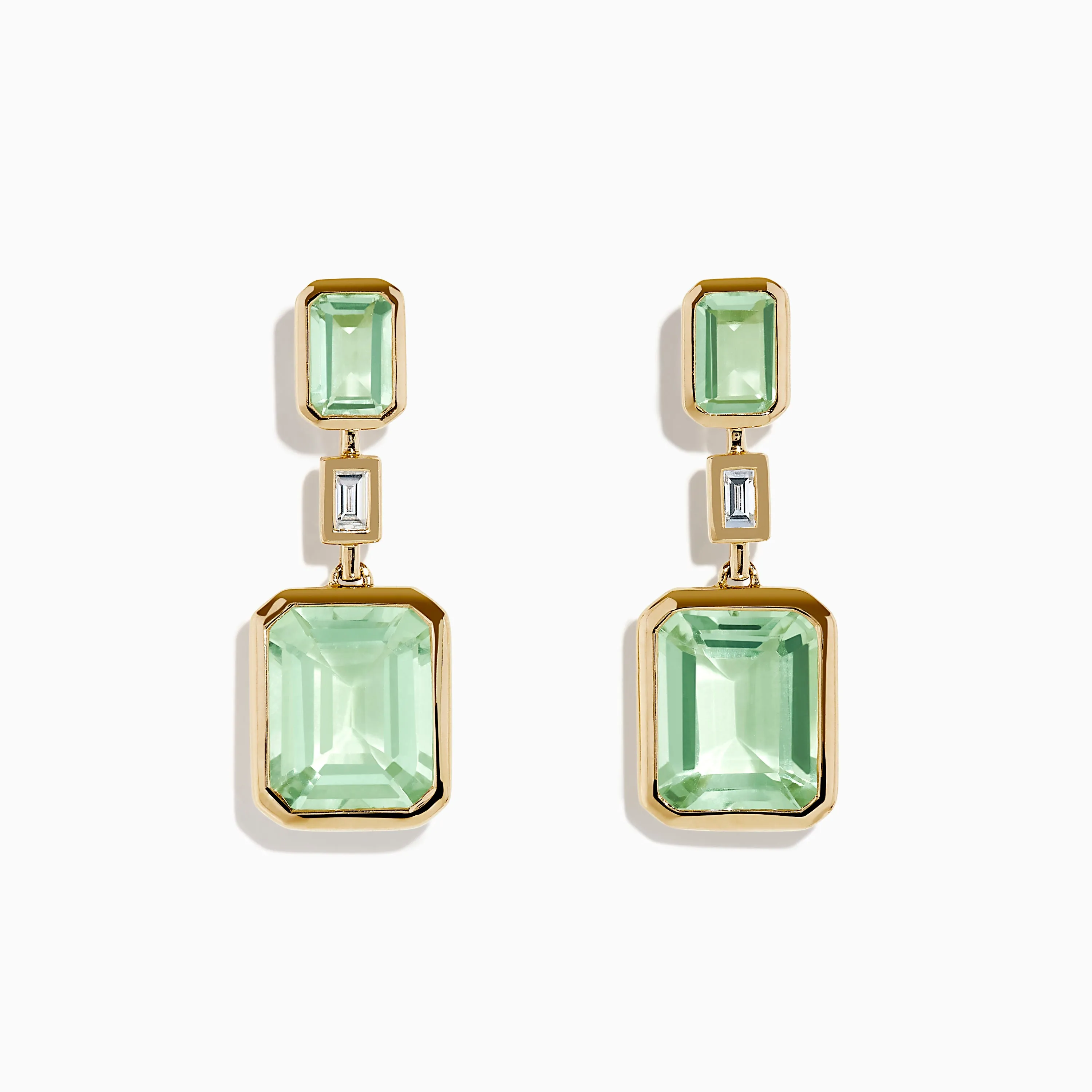14K Yellow Gold Green Amethyst and Diamond Bezel Drop Earrings sold by Effy