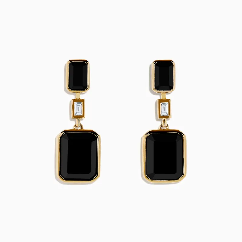 Eclipse 14K Yellow Gold Onyx and Diamond Bezel Drop Earrings sold by Effy