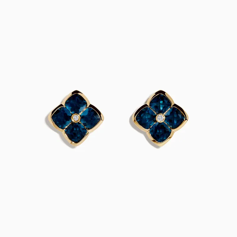 Ocean Bleu 14K Yellow Gold London Blue Topaz and Diamond Earrings sold by Effy