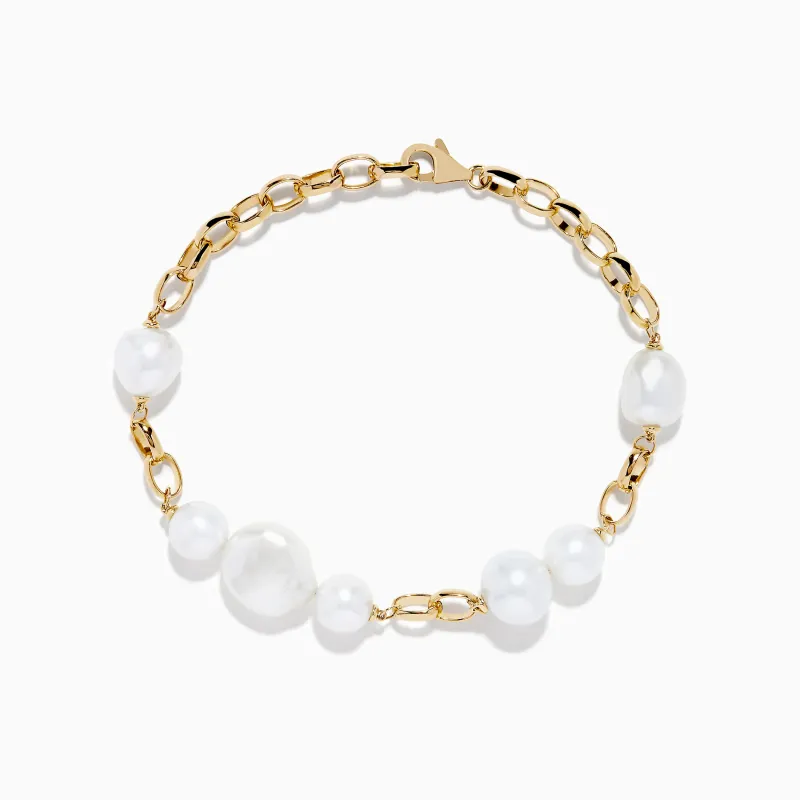 14K Yellow Gold Fresh Water Pearl Chain Link Bracelet sold by Effy