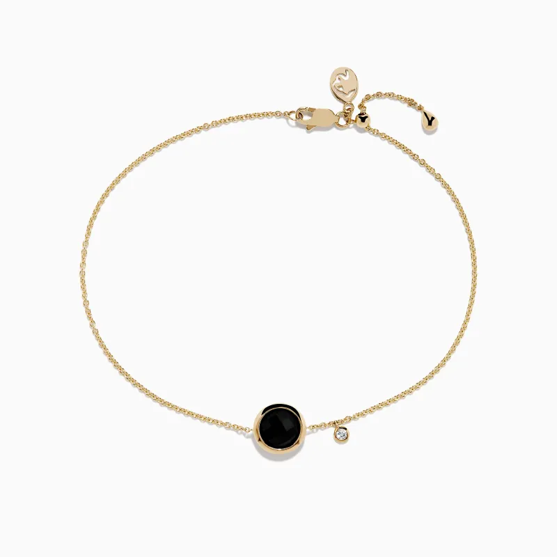 14K Yellow Gold Onyx and Diamond Bolo Bracelet sold by Effy