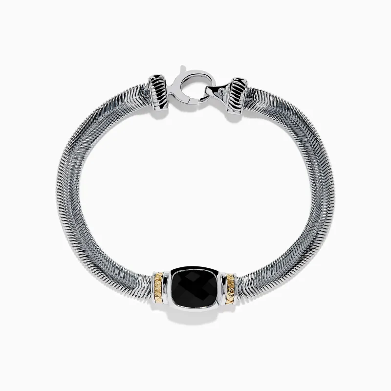 925 Sterling Silver & 14K Yellow Gold Onyx Bracelet sold by Effy