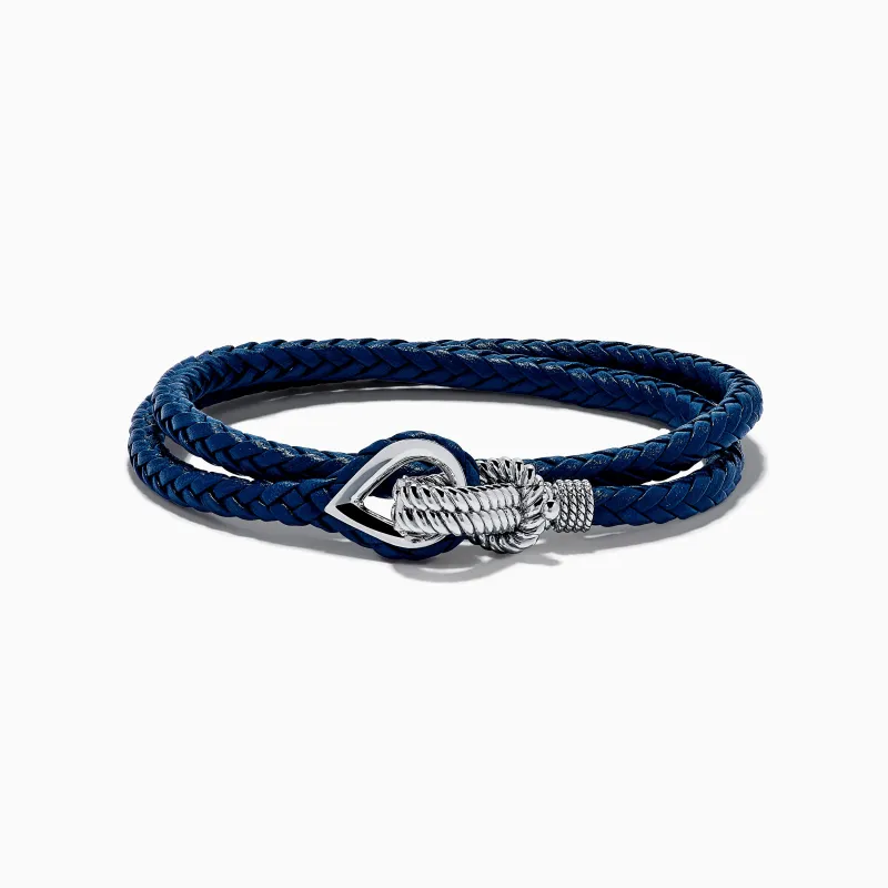 Men's 925 Sterling Silver Leather Wrap Bracelet sold by Effy