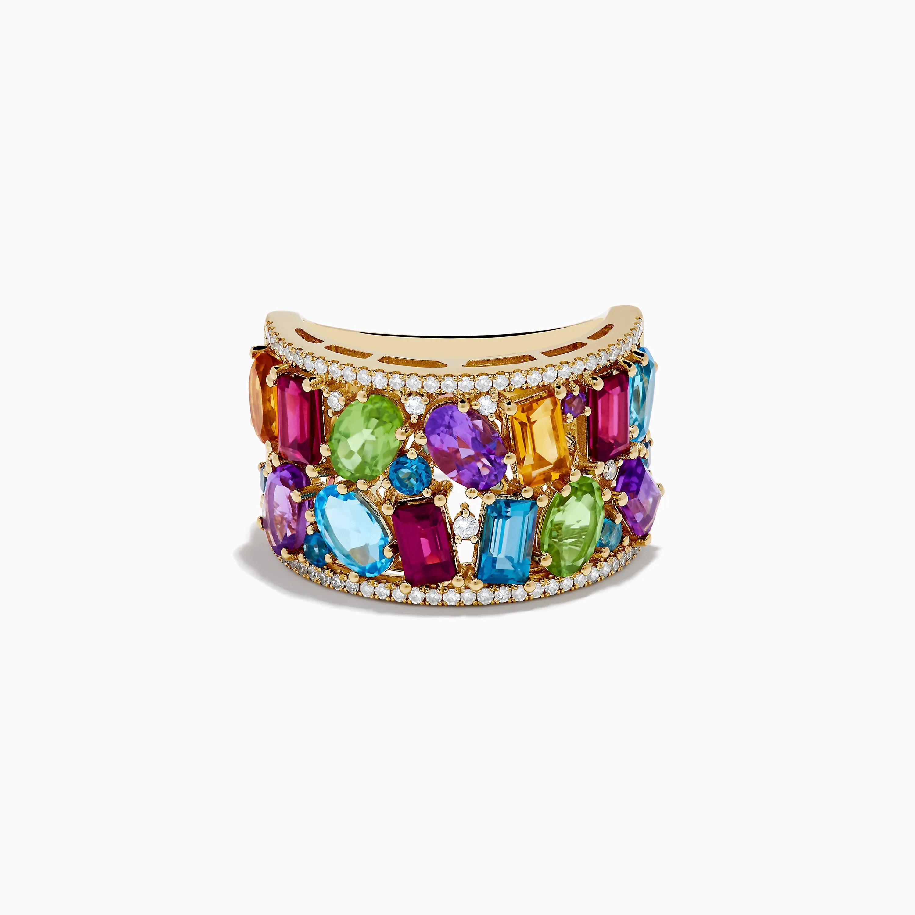 Mosaic 14K Yellow Gold Multi Gemstone and Diamond Ring sold by Effy