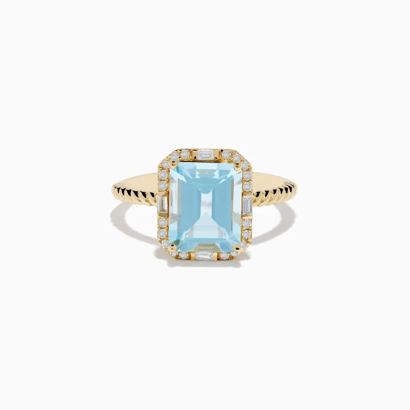 14K Yellow Gold Aquamarine and Diamond Ring sold by Effy