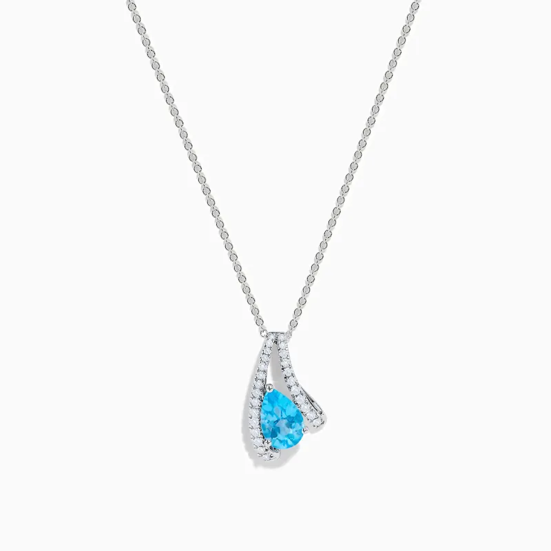 Ocean Bleu 14K White Gold Blue Topaz and Diamond Pendant sold by Effy