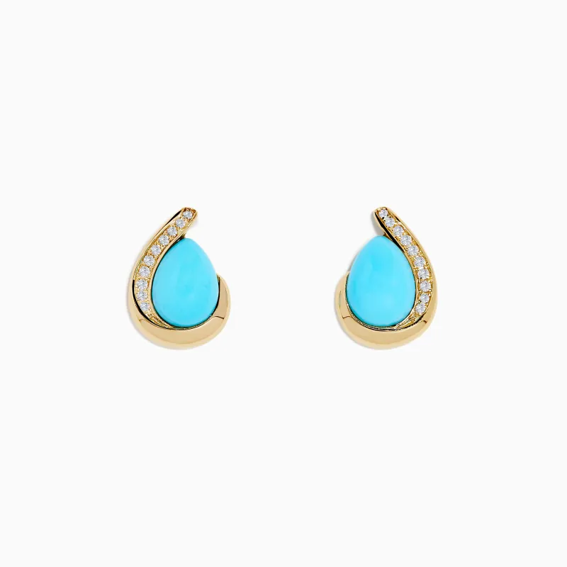 14K Yellow Gold Turquoise and Diamond Earrings sold by Effy