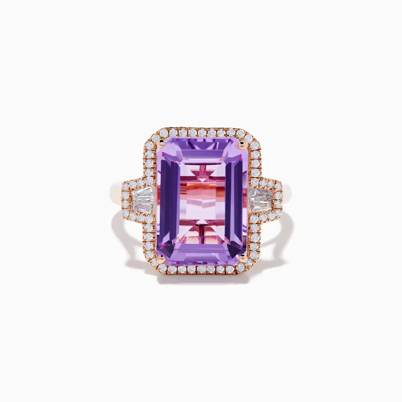 14K Rose Gold Pink Amethyst and Diamond Cocktail Ring sold by Effy