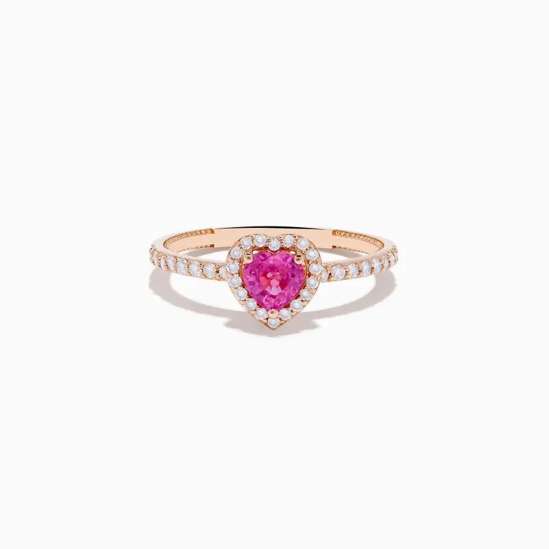 Novelty 14K Rose Gold Pink Sapphire and Diamond Heart Ring sold by Effy