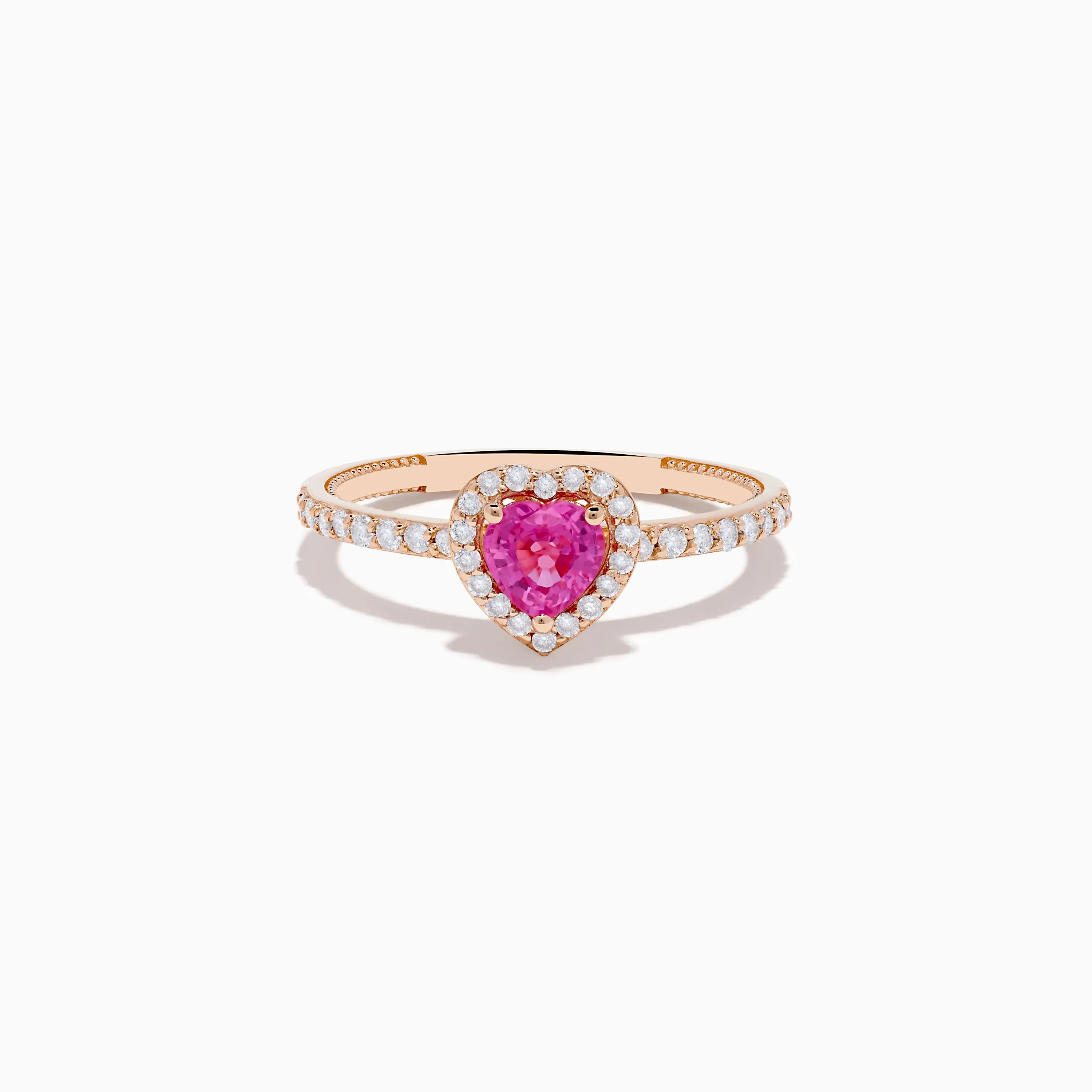 Novelty 14K Rose Gold Pink Sapphire and Diamond Heart Ring sold by Effy