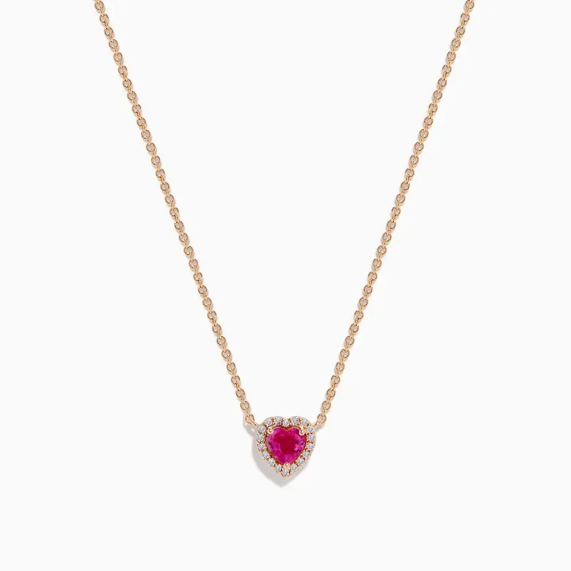 Novelty 14K Rose Gold Pink Sapphire and Diamond Heart Necklace sold by Effy