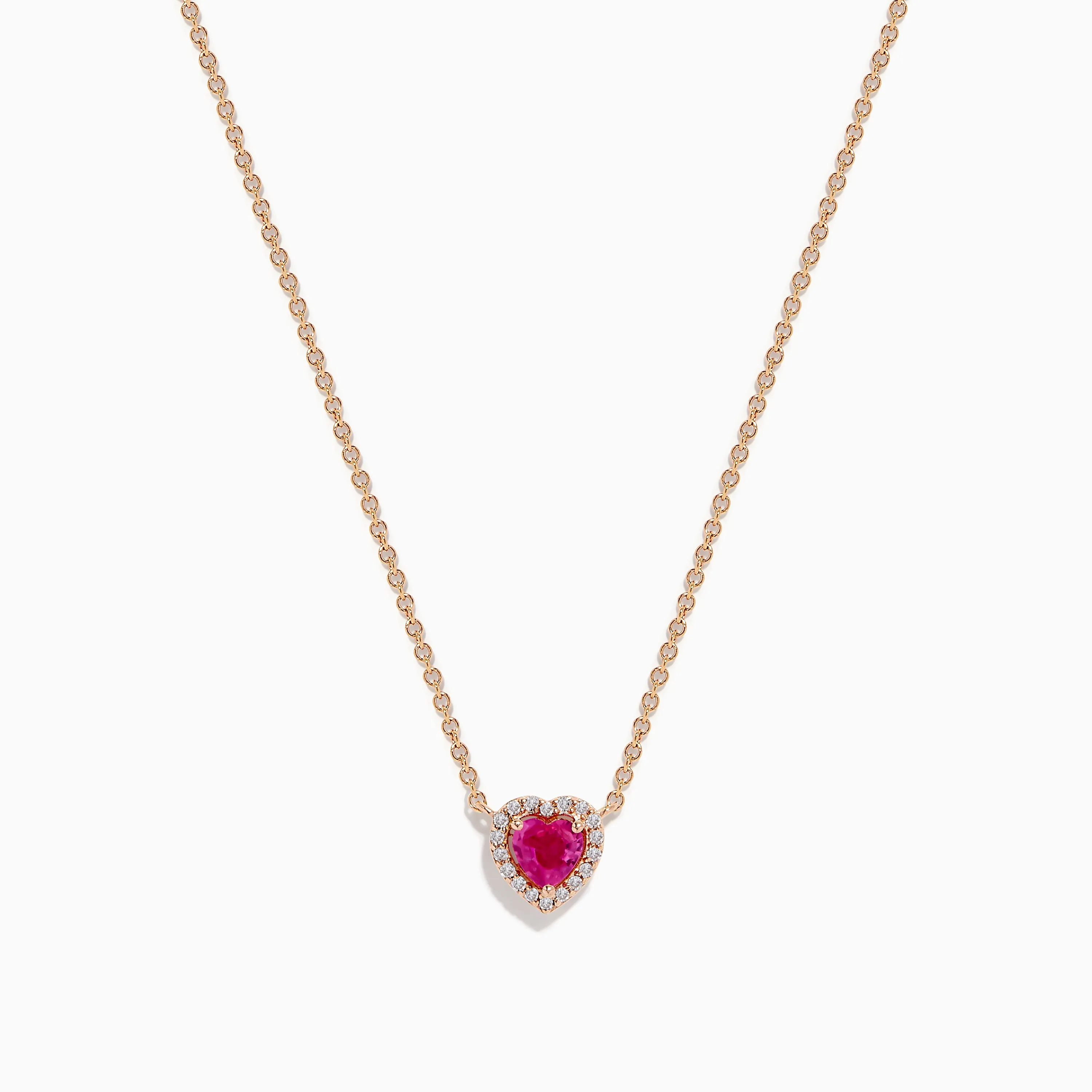 Novelty 14K Rose Gold Pink Sapphire and Diamond Heart Necklace sold by Effy
