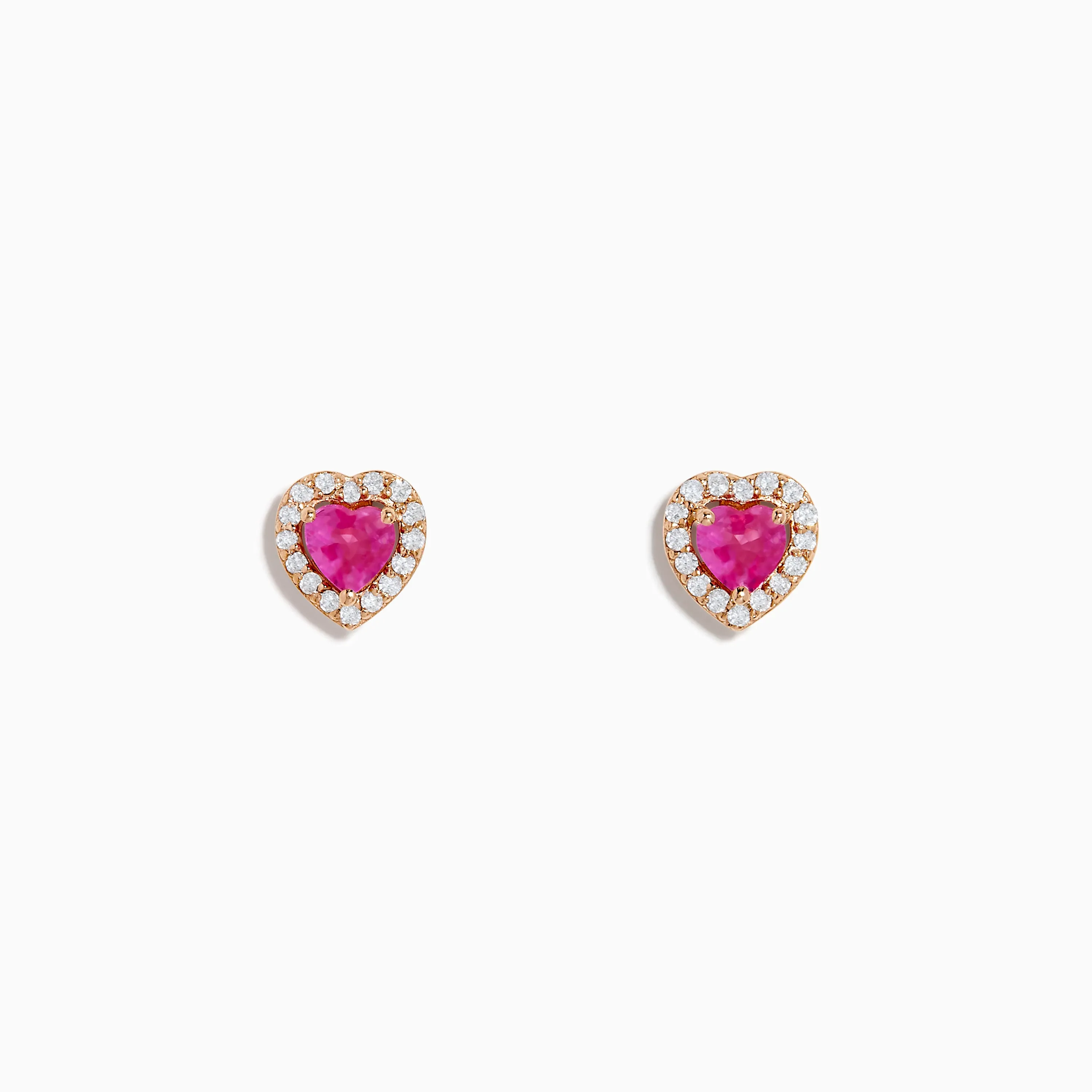 Novelty 14K Rose Gold Pink Sapphire and Diamond Heart Earrings sold by Effy