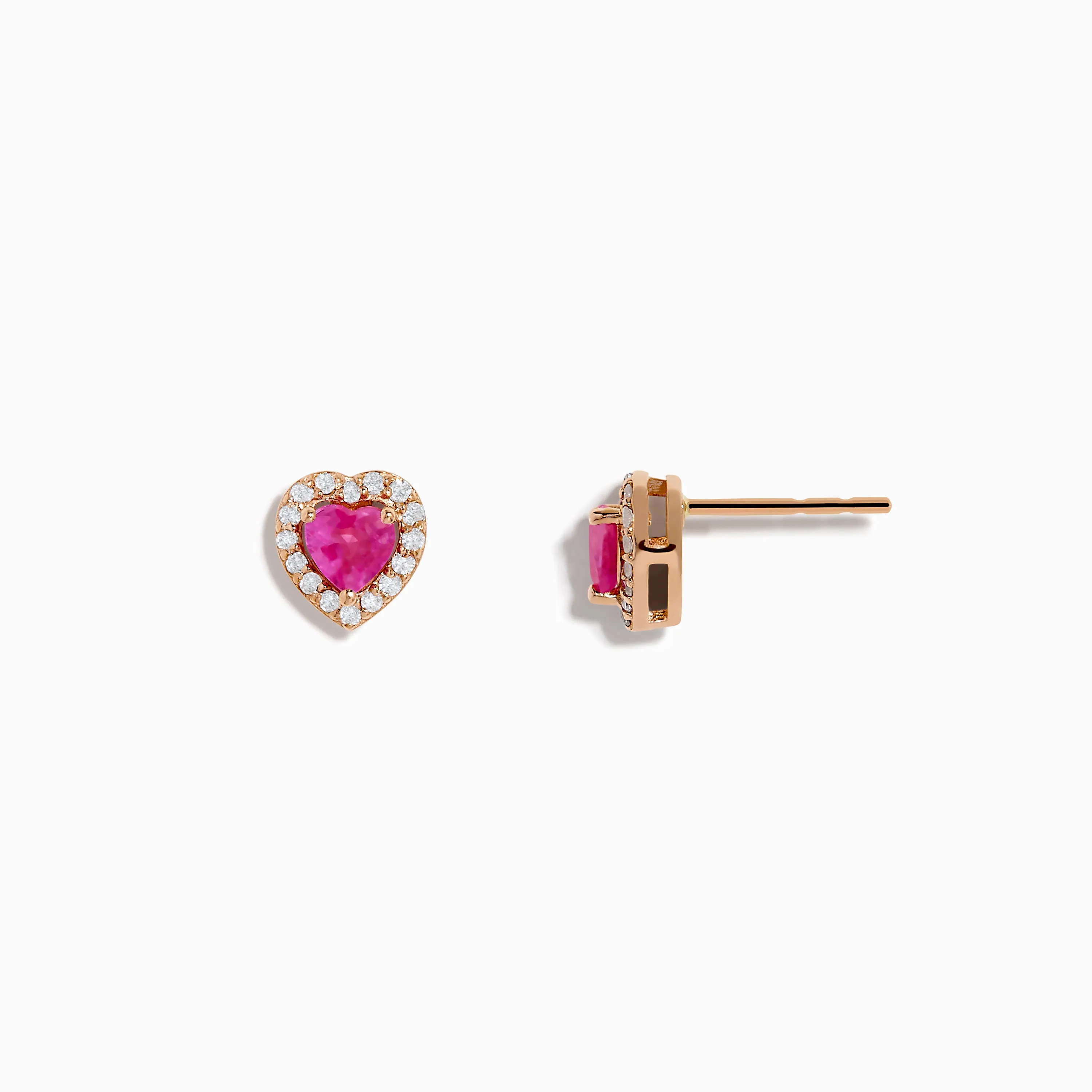 Novelty 14K Rose Gold Pink Sapphire and Diamond Heart Earrings sold by Effy product image thumbnail 2