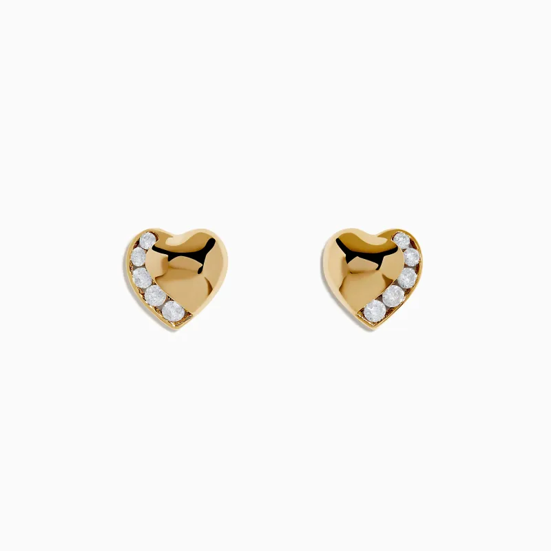 D'Oro 14K Yellow Gold Diamond Heart Stud Earrings sold by Effy