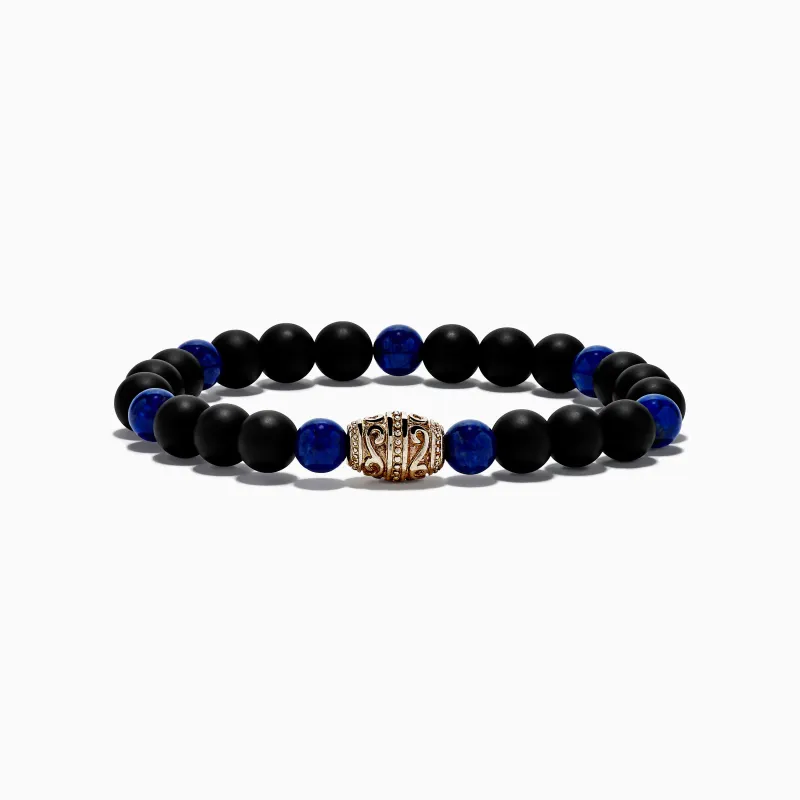 Men's 925 Sterling Silver Onyx and Lapis Beaded Bracelet sold by Effy
