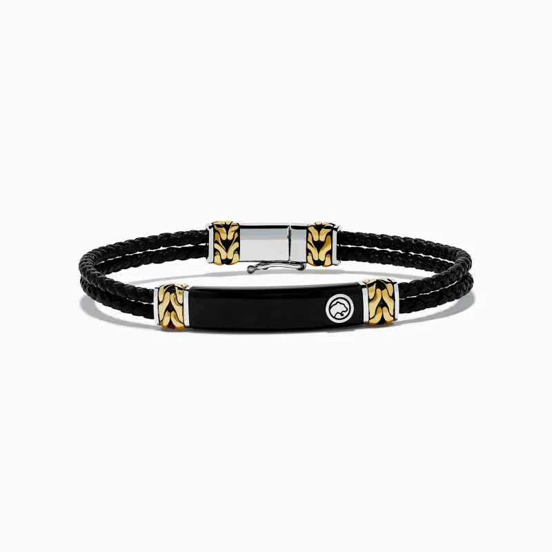 Men's 925 Sterling Silver and Leather Onyx Bracelet sold by Effy
