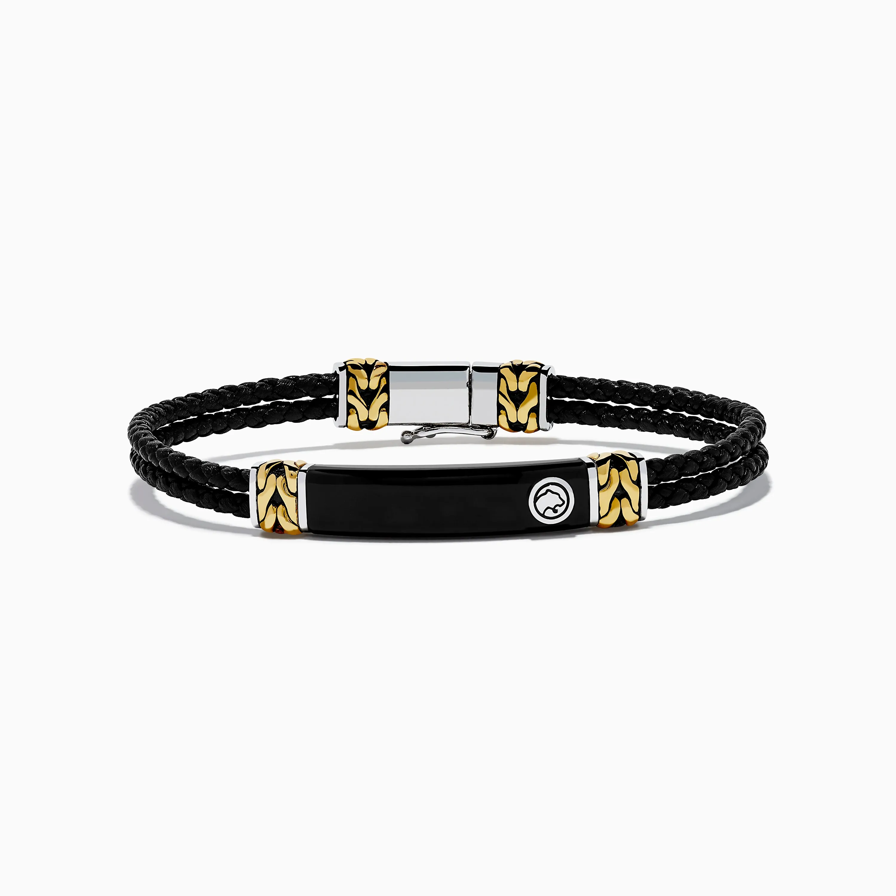 Men's 925 Sterling Silver and Leather Onyx Bracelet sold by Effy
