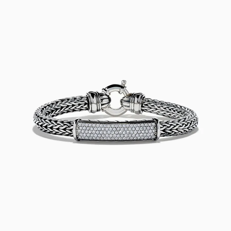 Men's 925 Sterling Silver White Sapphire Braided Chain Bracelet sold by Effy