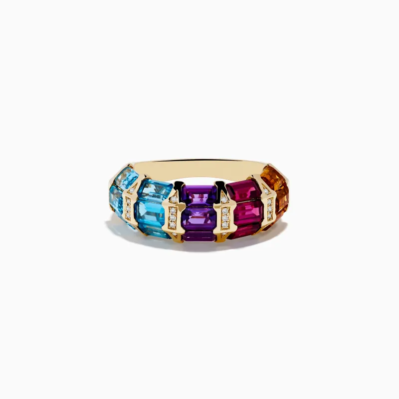 Mosaic 14K Yellow Gold Multi Color Gemstone and Diamond Ring sold by Effy