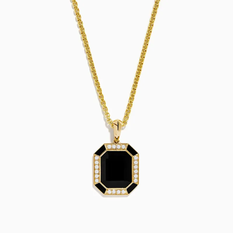 Men's 14K Yellow Gold Onyx and Diamond Pendant sold by Effy